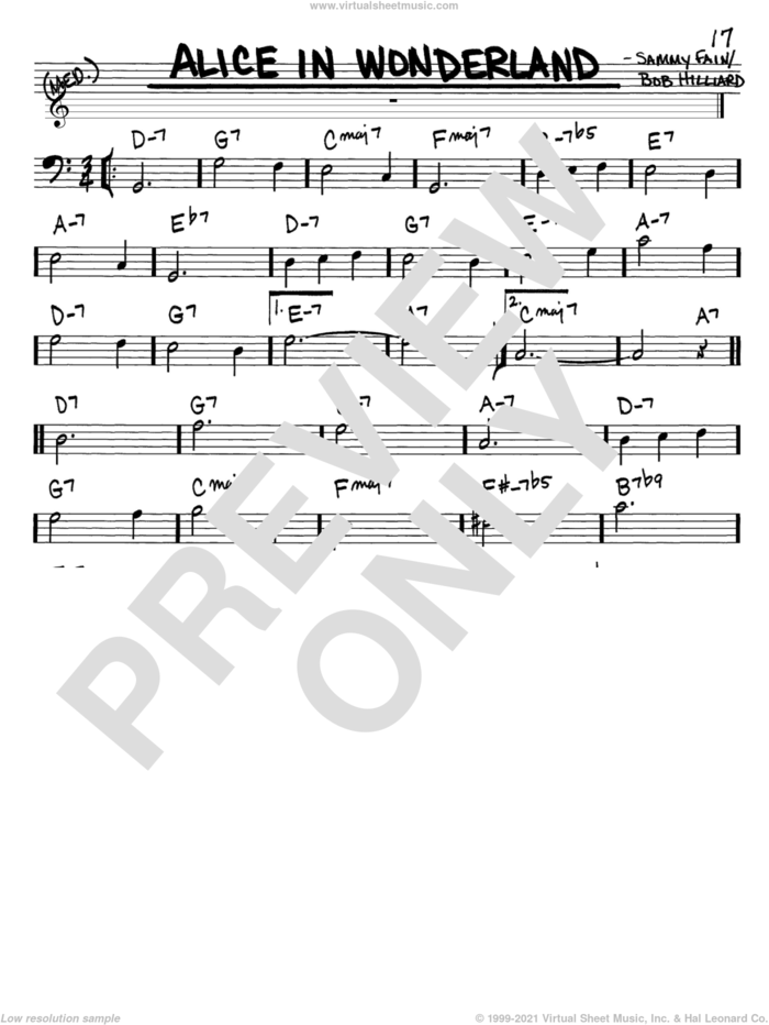 Alice In Wonderland sheet music for voice and other instruments (bass clef) by Bill Evans, Bob Hilliard and Sammy Fain, intermediate skill level