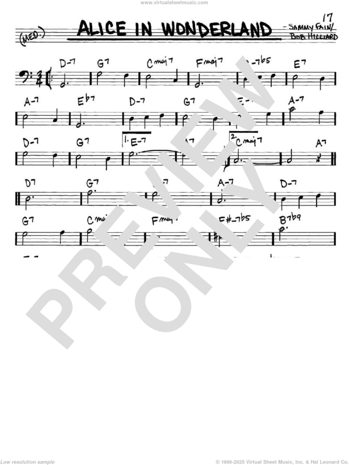 Alice In Wonderland sheet music for voice and other instruments (bass clef) by Bill Evans, Bob Hilliard and Sammy Fain, intermediate skill level