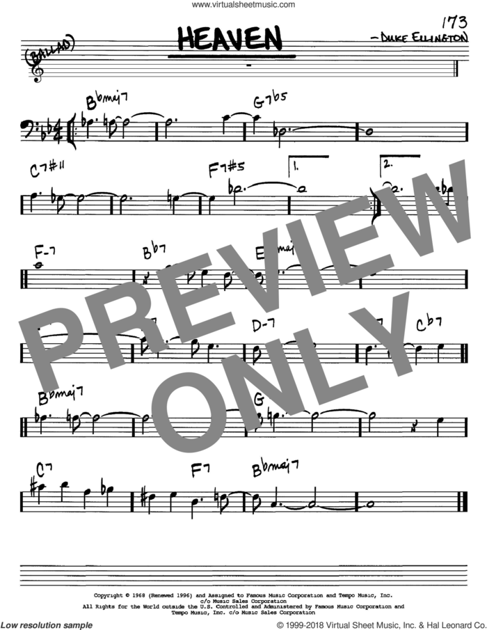 Heaven sheet music for voice and other instruments (bass clef) by Duke Ellington, intermediate skill level