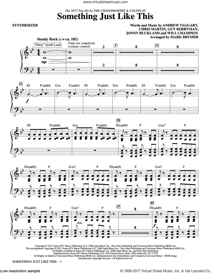 Something Just Like This (complete set of parts) sheet music for orchestra/band by Mark Brymer, Andrew Taggart, Chris Martin, Guy Berryman, Jonny Buckland, The Chainsmokers & Coldplay and Will Champion, intermediate skill level