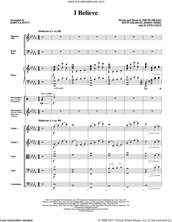 I Believe (COMPLETE) sheet music for orchestra/band by John Leavitt, Al Stillman, Ervin Drake, Irvin Graham and Jimmy Shirl, intermediate skill level