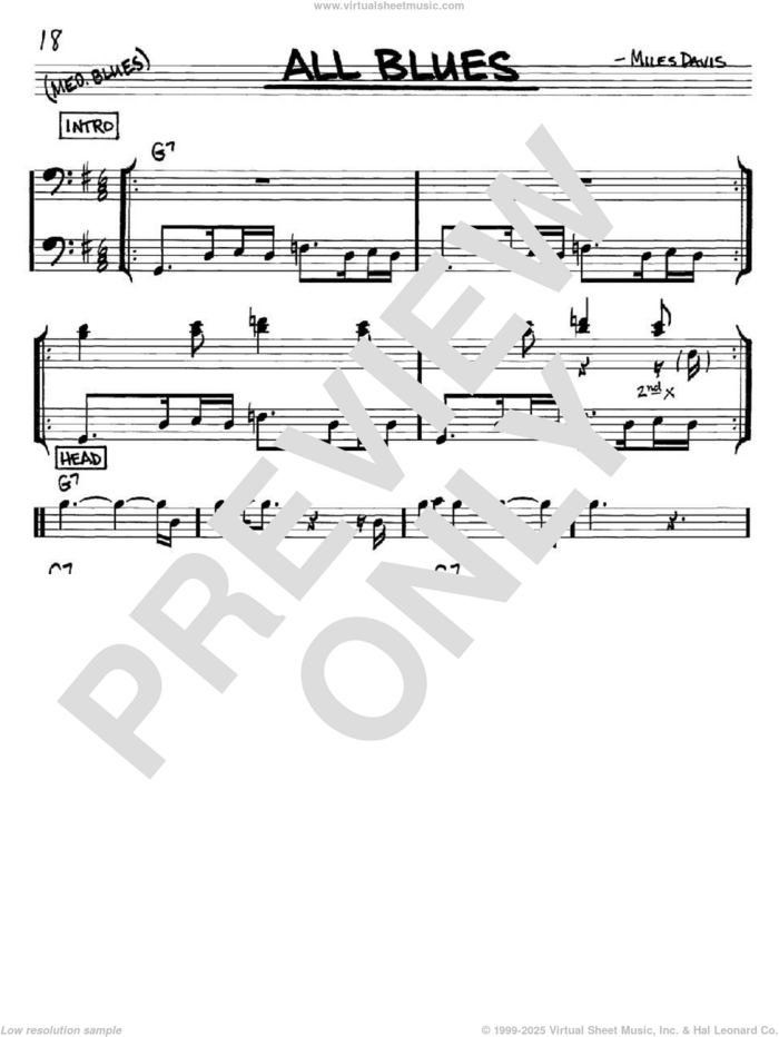 All Blues sheet music for voice and other instruments (bass clef) by Miles Davis, intermediate skill level