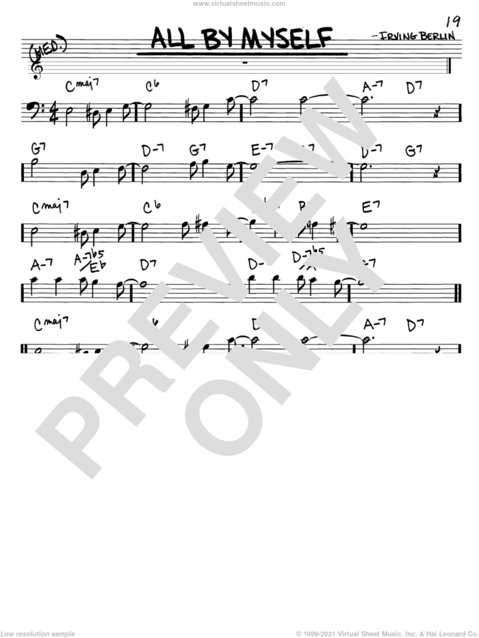 All By Myself sheet music for voice and other instruments (bass clef) by Irving Berlin, intermediate skill level
