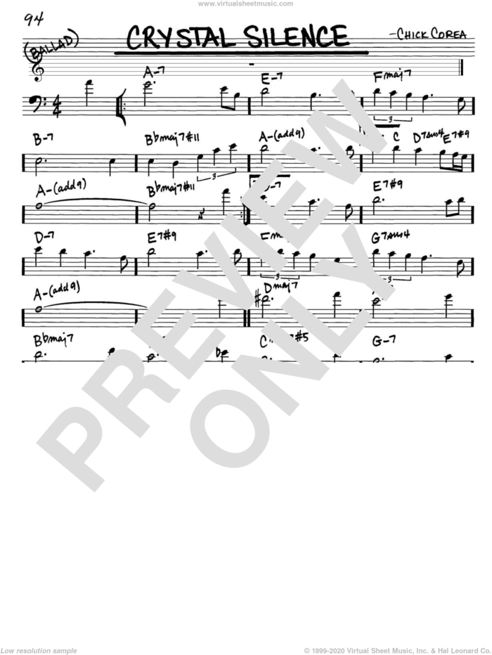 Crystal Silence sheet music for voice and other instruments (bass clef) by Chick Corea and Neville Potter, intermediate skill level