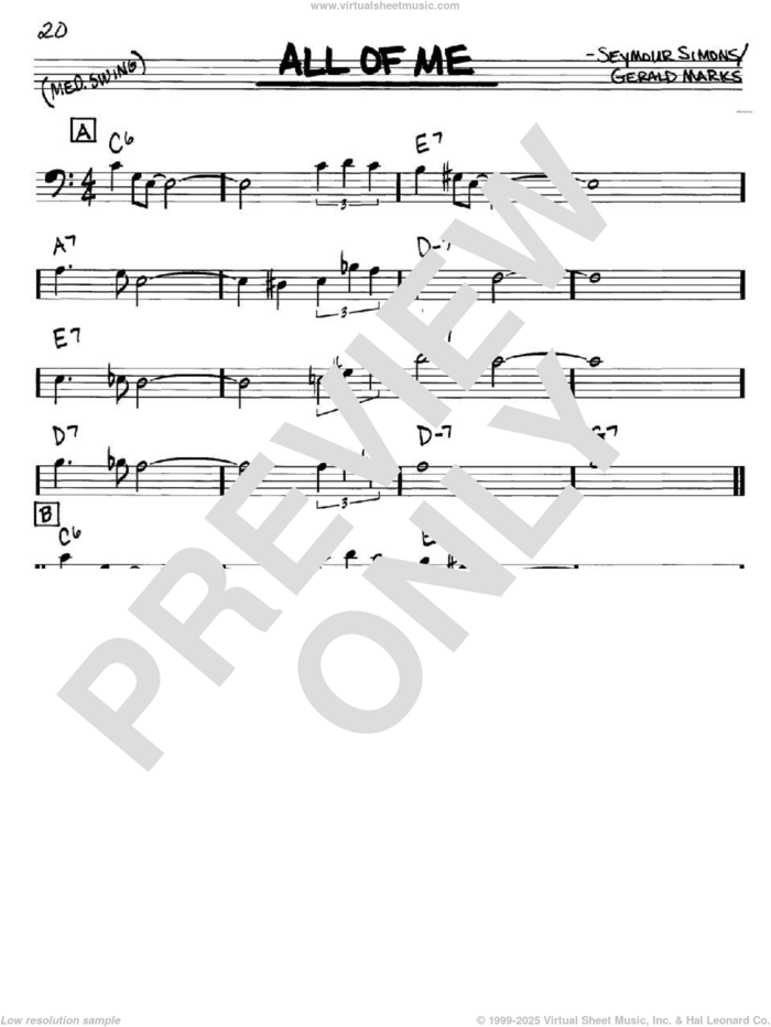 All Of Me sheet music for voice and other instruments (bass clef) by Louis Armstrong, Frank Sinatra, Willie Nelson, Gerald Marks and Seymour Simons, intermediate skill level