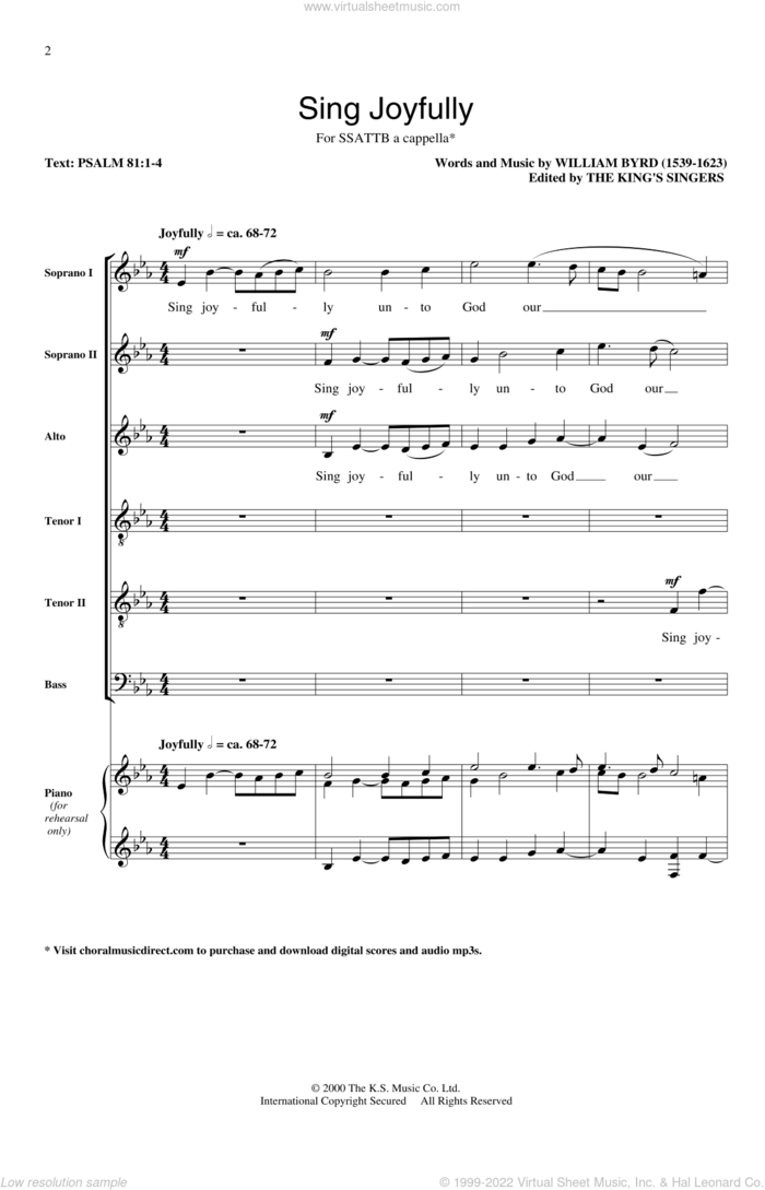 Sing Joyfully sheet music for choir (SATB: soprano, alto, tenor, bass) by The King's Singers and William Byrd, intermediate skill level