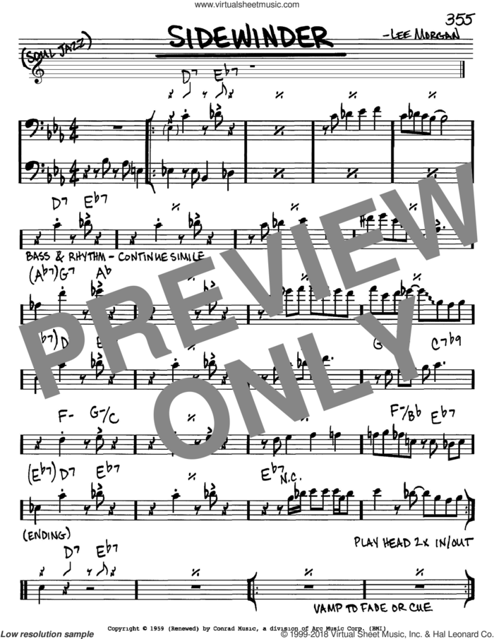 Sidewinder sheet music for voice and other instruments (bass clef) by Lee Morgan, intermediate skill level