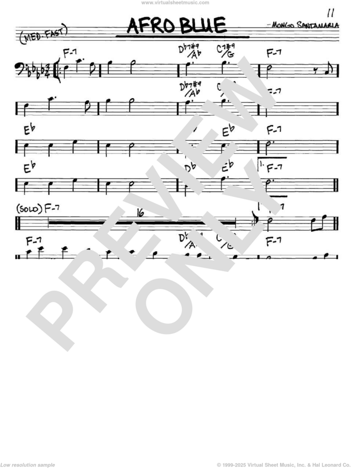 Afro Blue sheet music for voice and other instruments (bass clef) by John Coltrane and Mongo Santamaria, intermediate skill level