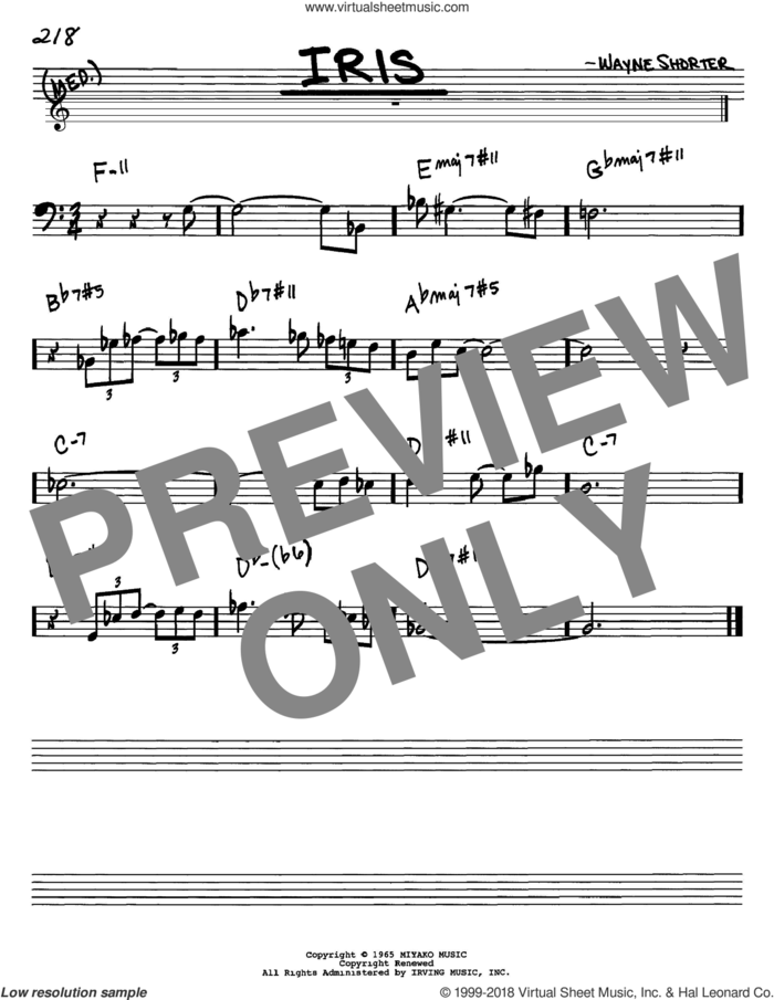 Iris sheet music for voice and other instruments (bass clef) by Wayne Shorter, intermediate skill level