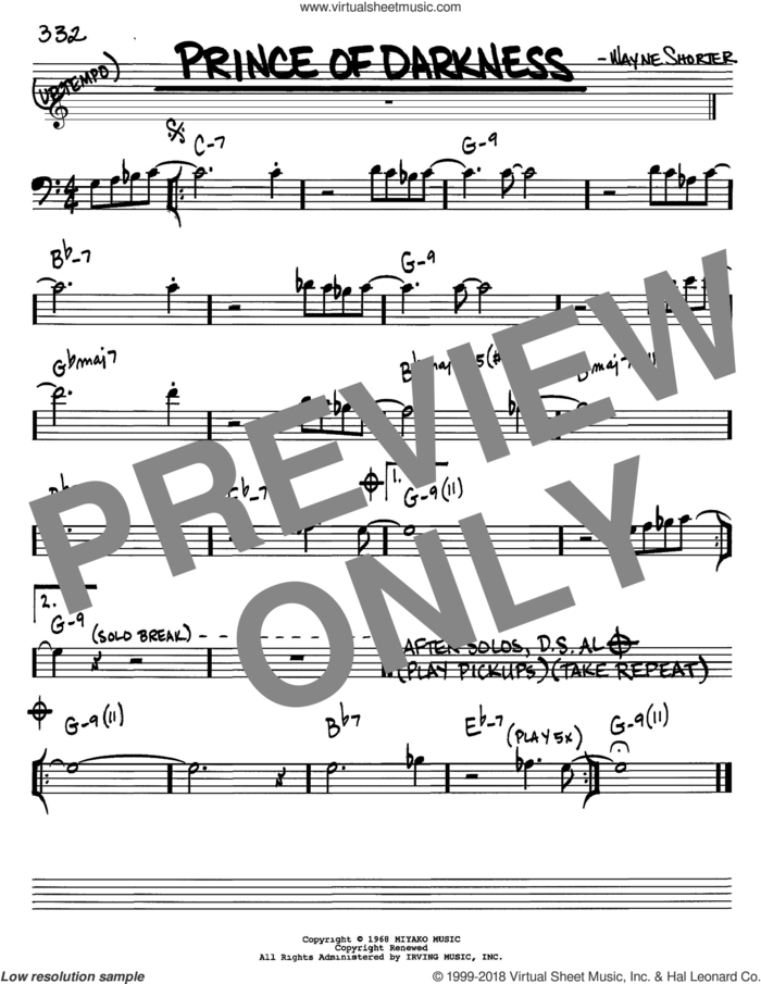 Prince Of Darkness sheet music for voice and other instruments (bass clef) by Wayne Shorter, intermediate skill level