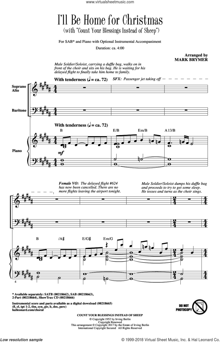 I'll Be Home For Christmas sheet music for choir (SAB: soprano, alto, bass) by Irving Berlin and Mark Brymer, intermediate skill level