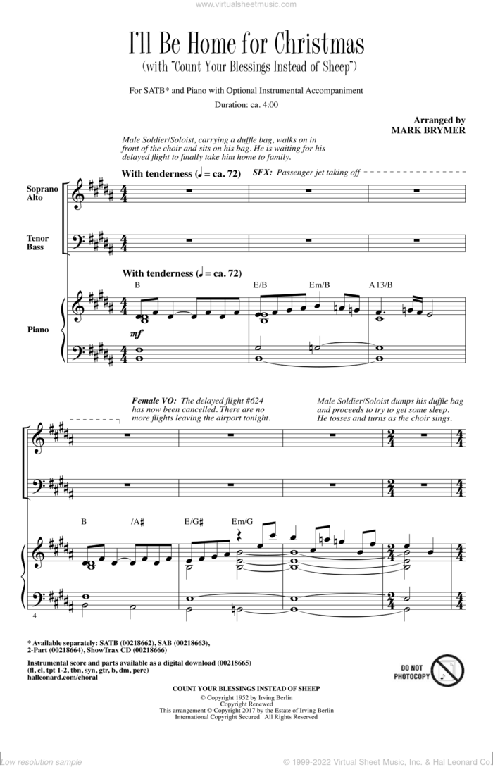 I'll Be Home For Christmas sheet music for choir (SATB: soprano, alto, tenor, bass) by Irving Berlin and Mark Brymer, intermediate skill level