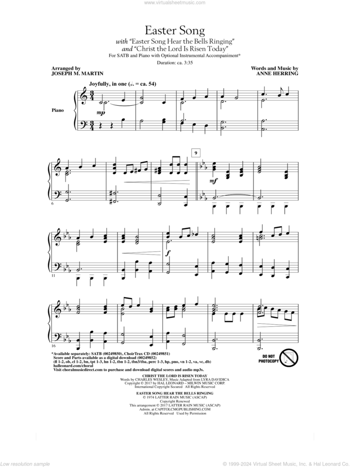 Easter Song (with Christ The Lord Is Risen Today) sheet music for choir (SATB: soprano, alto, tenor, bass) by Anne Herring, Joseph M. Martin, Glad and 2nd Chapter Of Acts, intermediate skill level