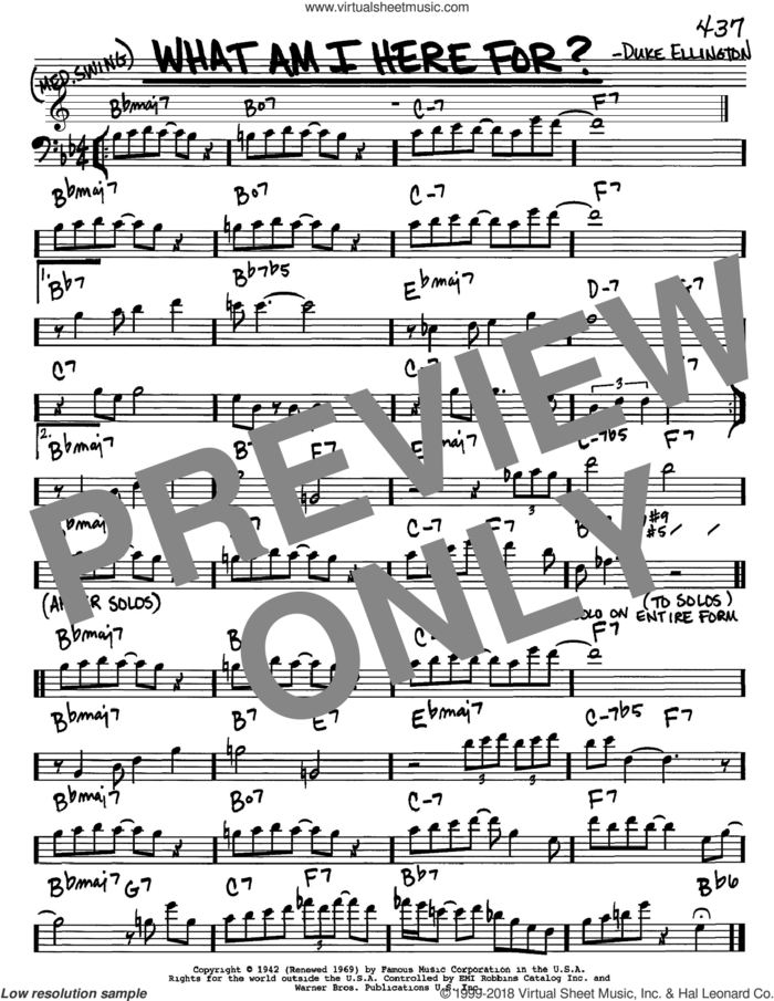 What Am I Here For? sheet music for voice and other instruments (bass clef) by Duke Ellington, intermediate skill level
