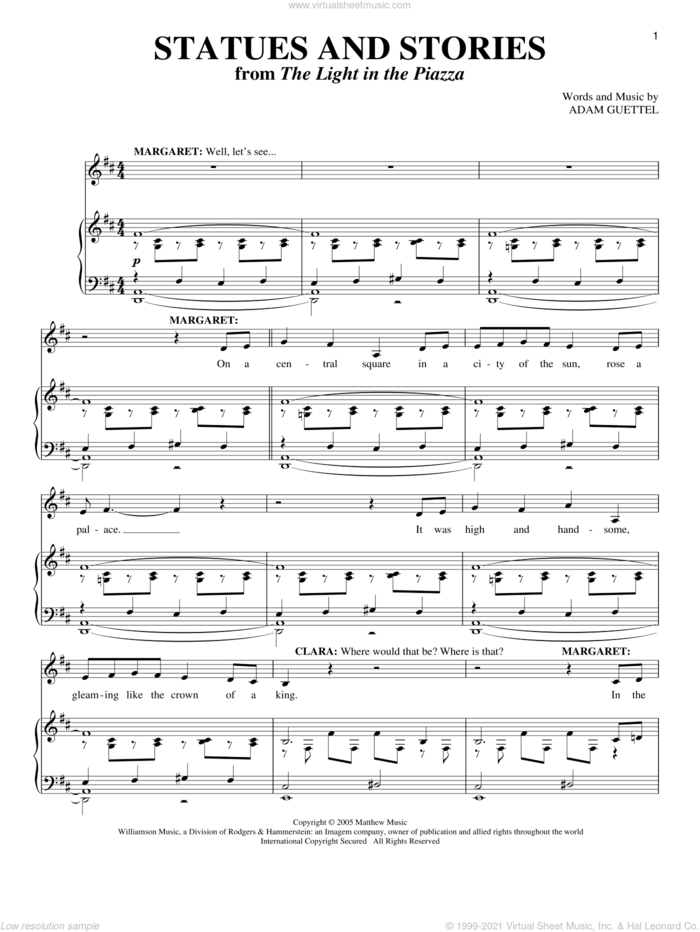 Statues And Stories (from The Light In The Piazza) sheet music for two voices and piano by Adam Guettel, intermediate skill level