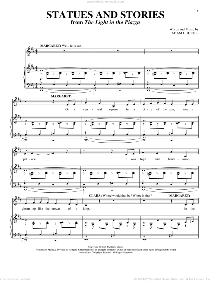 Statues And Stories (from The Light In The Piazza) sheet music for two voices and piano by Adam Guettel, intermediate skill level