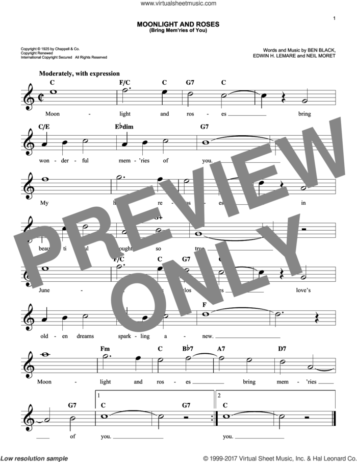 Moonlight And Roses (Bring Mem'ries Of You) sheet music for voice and other instruments (fake book) by Edwin Lemare, Ben Black and Neil Moret, easy skill level