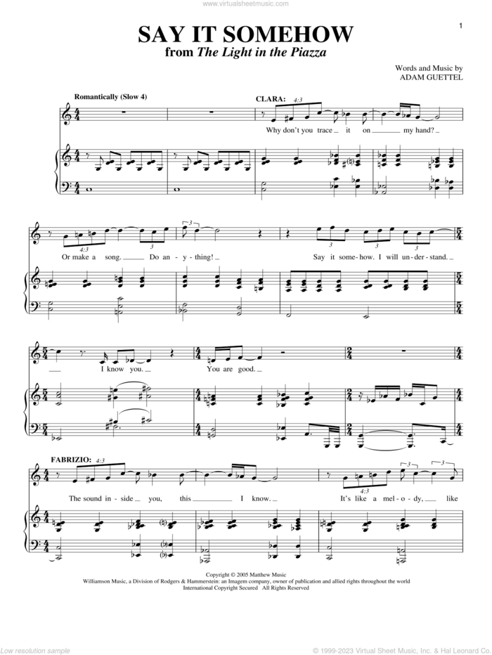 Say It Somehow (from The Light In The Piazza) sheet music for two voices and piano by Adam Guettel, intermediate skill level