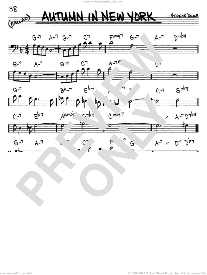 Autumn In New York sheet music for voice and other instruments (bass clef) by Vernon Duke, Bud Powell and Jo Stafford, intermediate skill level
