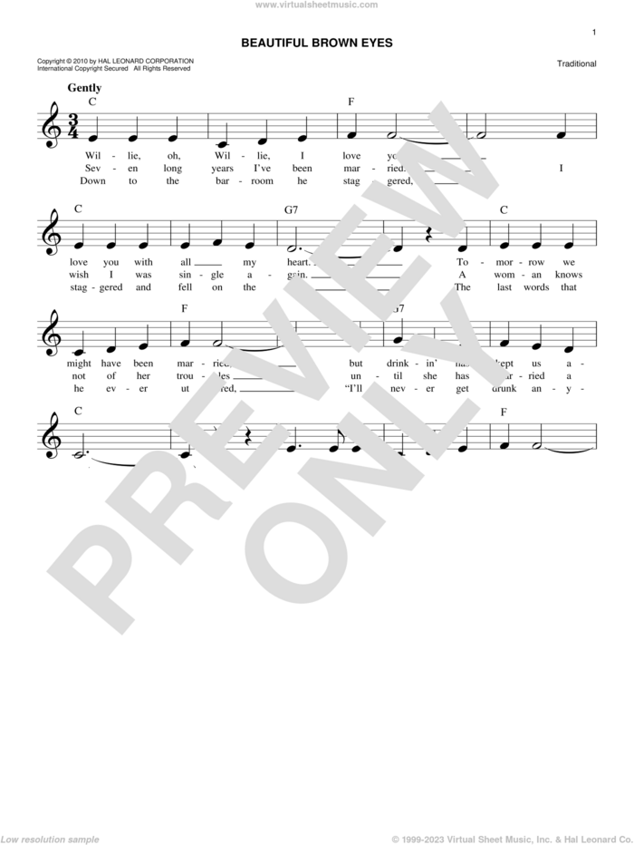 Beautiful Brown Eyes sheet music for voice and other instruments (fake book), easy skill level