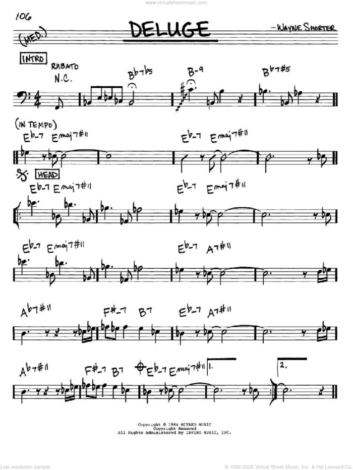 Deluge sheet music for voice and other instruments (bass clef) by Wayne Shorter, intermediate skill level