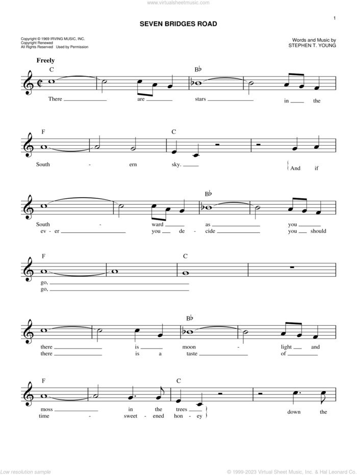 Seven Bridges Road sheet music for voice and other instruments (fake book) by Stephen T. Young and The Eagles, easy skill level