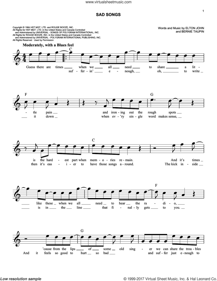 Sad Songs (Say So Much) sheet music for voice and other instruments (fake book) by Elton John and Bernie Taupin, intermediate skill level