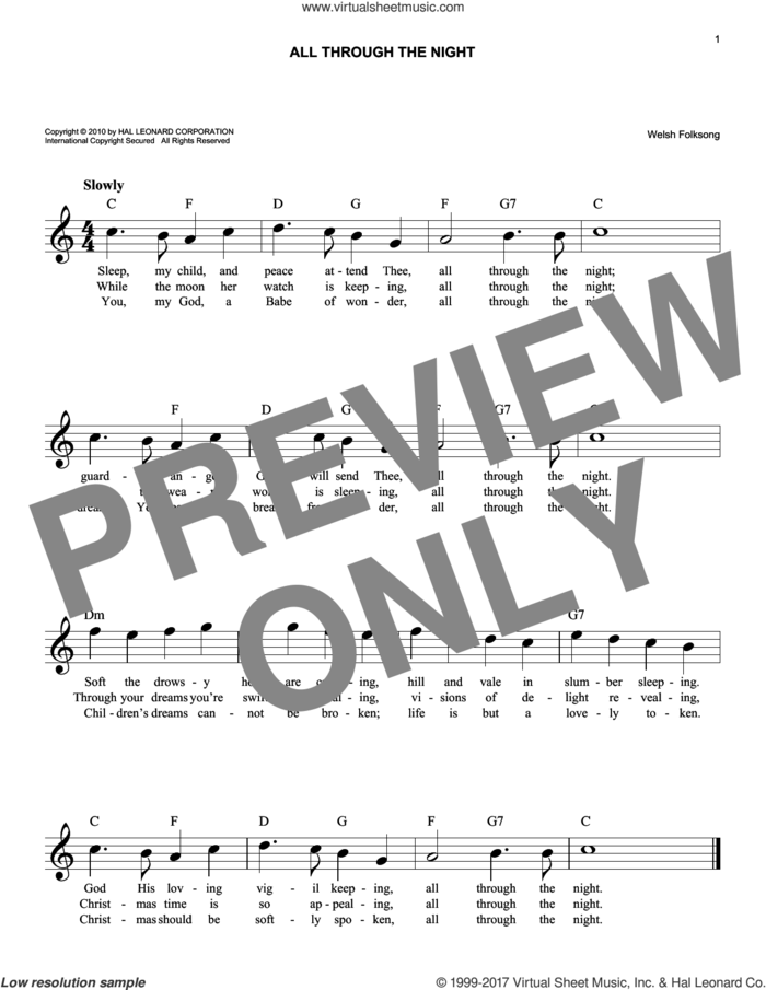 All Through The Night sheet music for voice and other instruments (fake book), easy skill level
