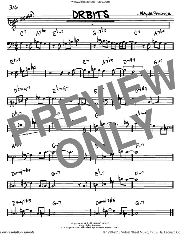 Orbits sheet music for voice and other instruments (bass clef) by Wayne Shorter, intermediate skill level
