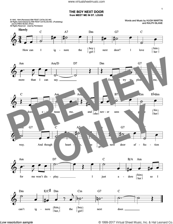The Boy Next Door sheet music for voice and other instruments (fake book) by Secrets, Hugh Martin & Ralph Blane, Hugh Martin and Ralph Blane, easy skill level