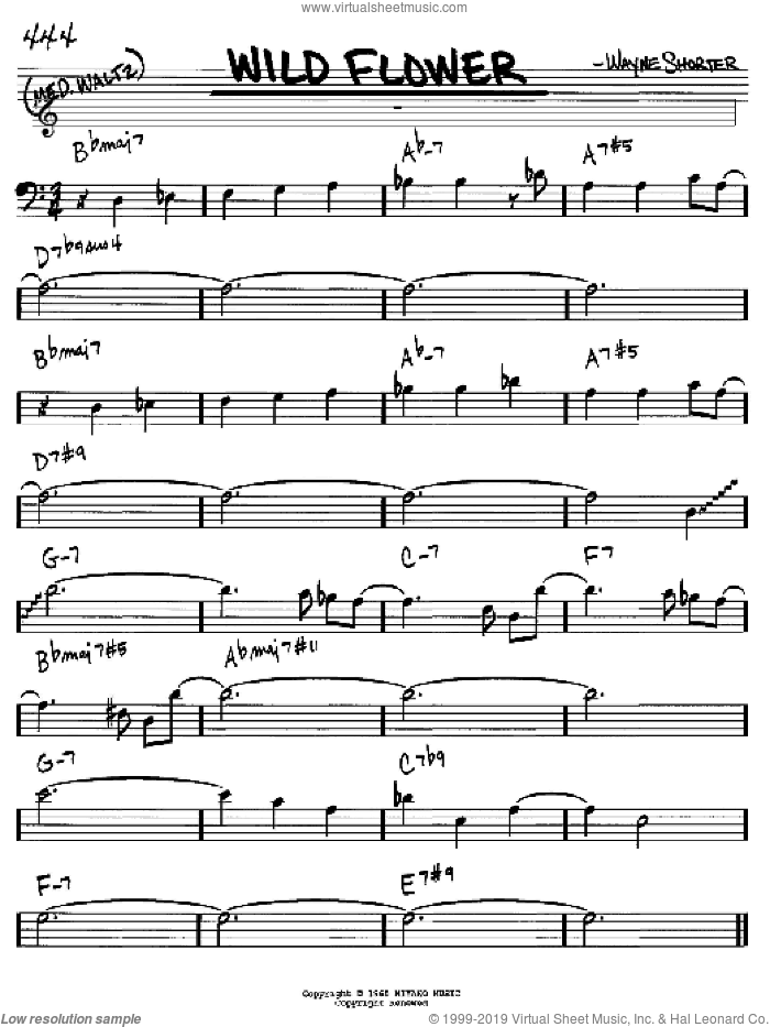 Wild Flower sheet music for voice and other instruments (bass clef) by Wayne Shorter, intermediate skill level