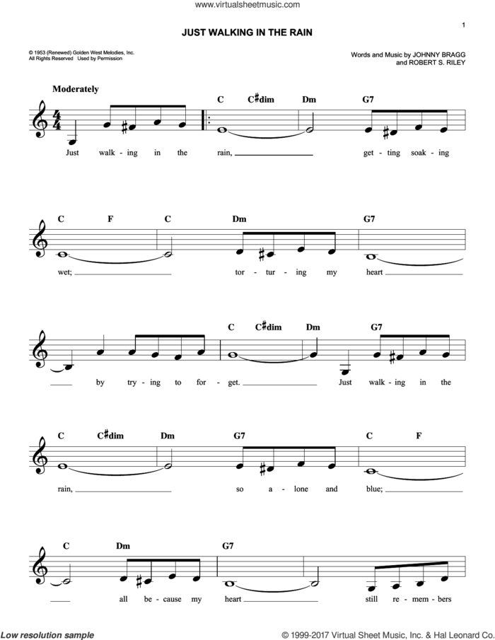 Just Walking In The Rain sheet music for voice and other instruments (fake book) by Johnny Bragg and Robert S. Riley, easy skill level