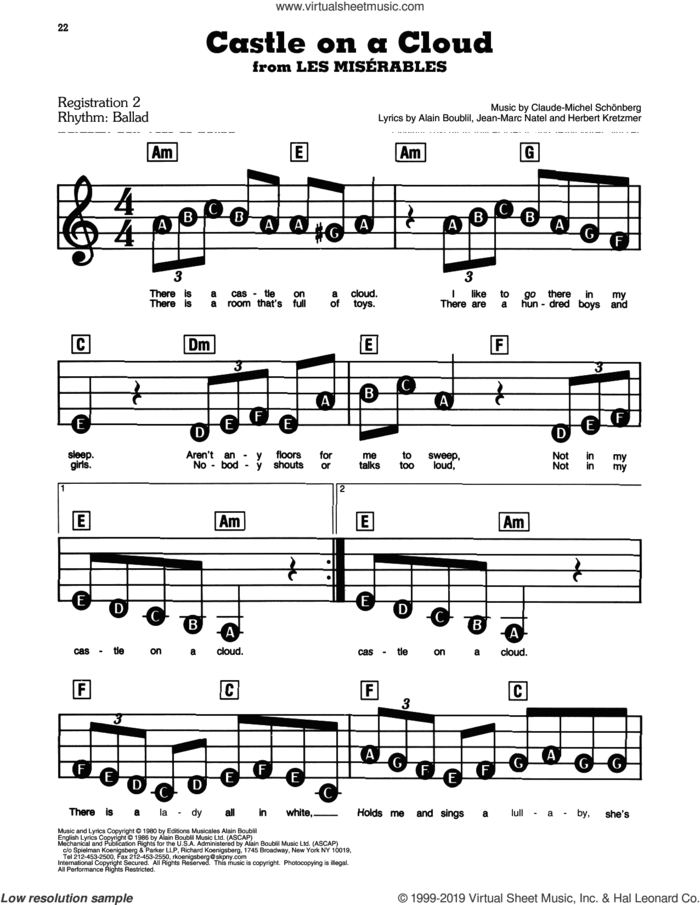 Castle On A Cloud sheet music for piano or keyboard (E-Z Play) by Alain Boublil, Claude-Michel Schonberg, Claude-Michel Schonberg, Herbert Kretzmer and Jean-Marc Natel, easy skill level