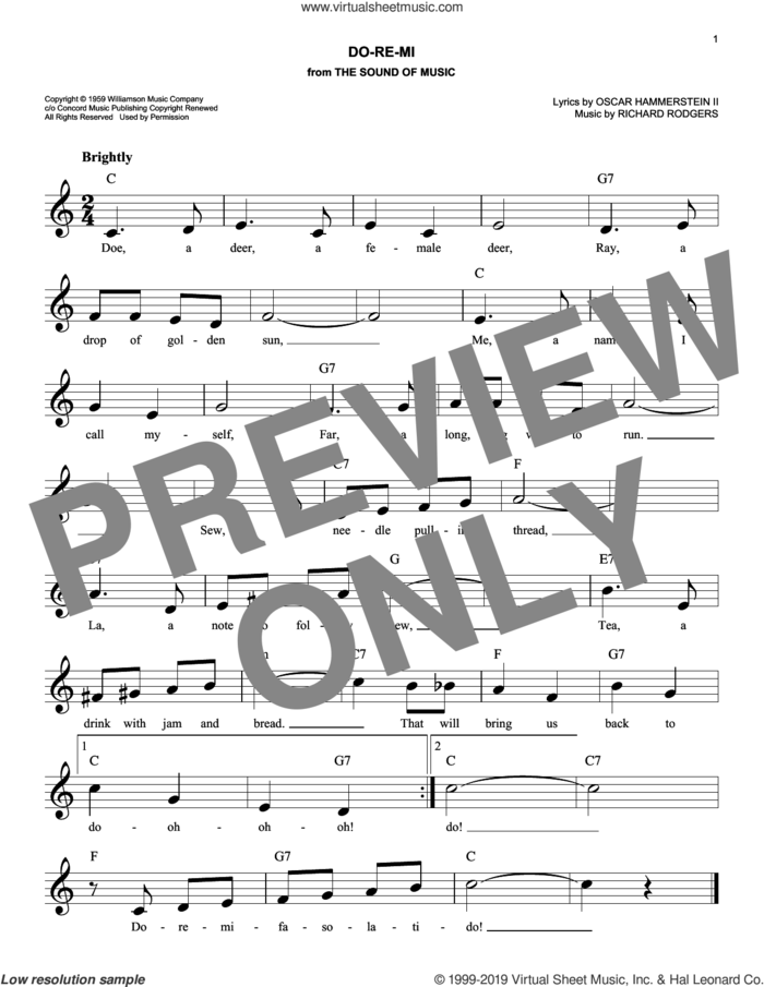 Do-Re-Mi sheet music for voice and other instruments (fake book) by Rodgers & Hammerstein, Oscar II Hammerstein and Richard Rodgers, easy skill level
