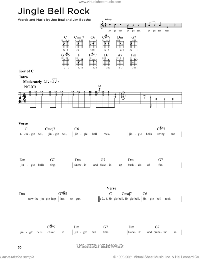 Jingle Bell Rock sheet music for guitar solo (lead sheet) by Bobby Helms, Jim Boothe and Joe Beal, intermediate guitar (lead sheet)
