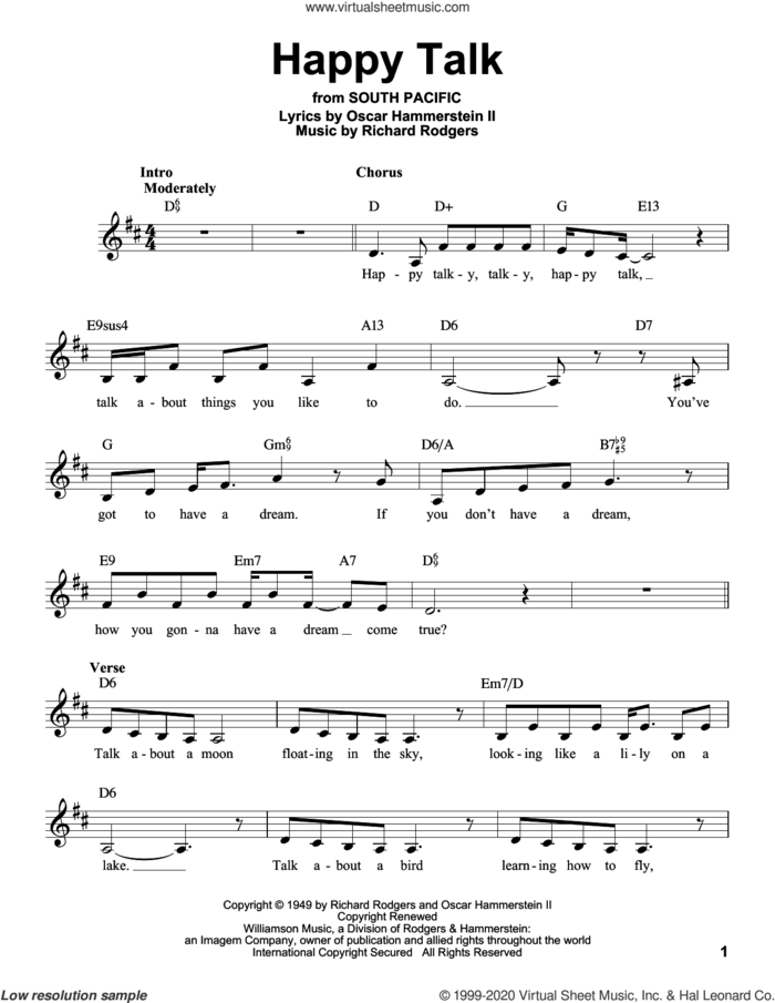 Happy Talk sheet music for voice solo by Rodgers & Hammerstein, Oscar II Hammerstein and Richard Rodgers, intermediate skill level