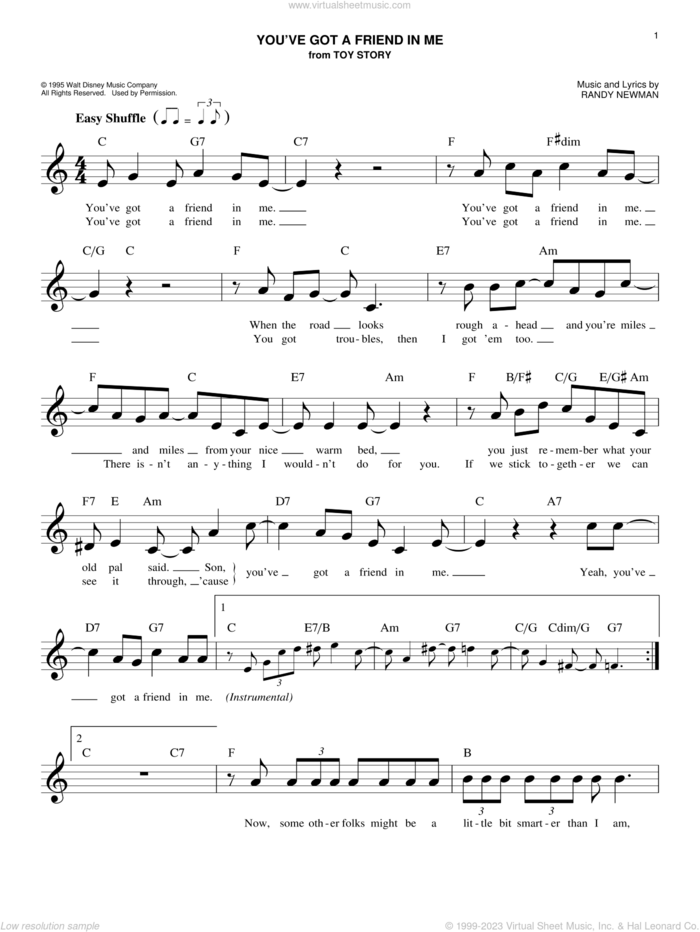You've Got A Friend In Me (from Toy Story) sheet music for voice and other instruments (fake book) by Randy Newman, easy skill level
