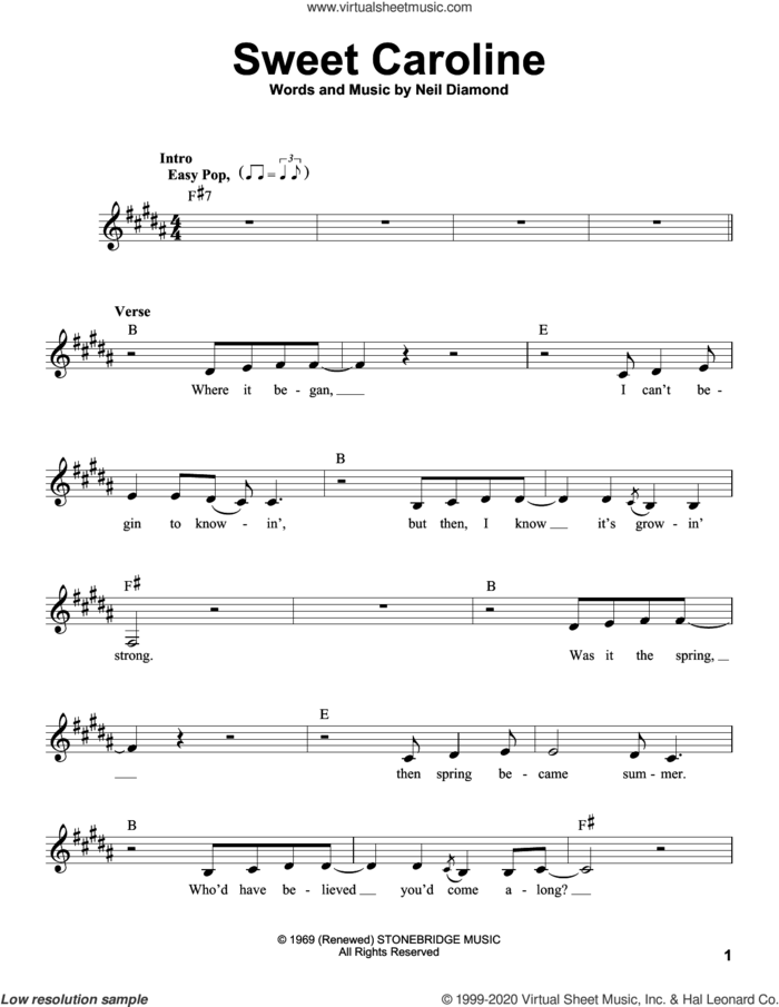 Sweet Caroline sheet music for voice solo by Glee Cast featuring Mark Salling and Neil Diamond, intermediate skill level