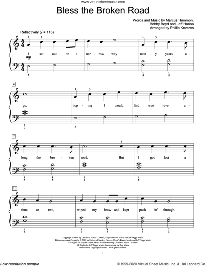 Bless The Broken Road sheet music for piano solo (elementary) by Rascal Flatts, Bobby Boyd, Jeffrey Hanna and Marcus Hummon, wedding score, beginner piano (elementary)
