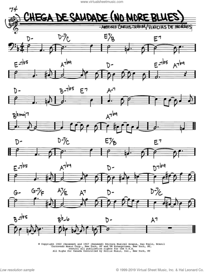 Chega De Saudade (No More Blues) sheet music for voice and other instruments (bass clef) by Antonio Carlos Jobim, Jessie Cavanaugh, Jon Hendricks and Vinicius de Moraes, intermediate skill level