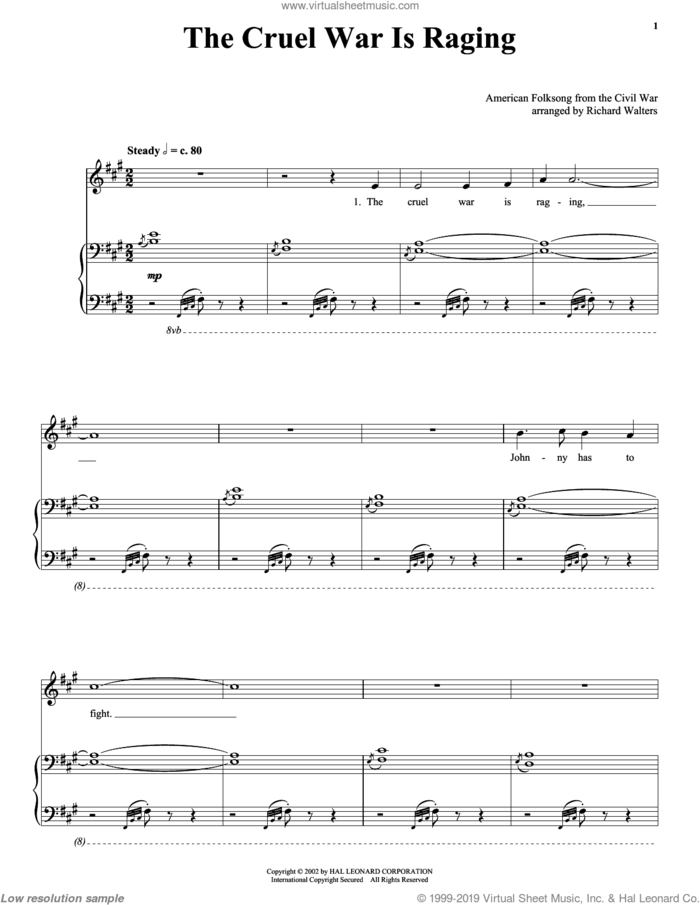 The Cruel War Is Raging sheet music for voice, piano or guitar, intermediate skill level