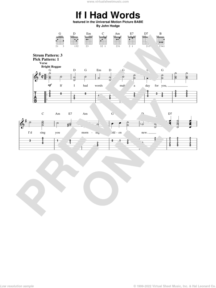 If I Had Words sheet music for guitar solo (easy tablature) by John Hodge, easy guitar (easy tablature)