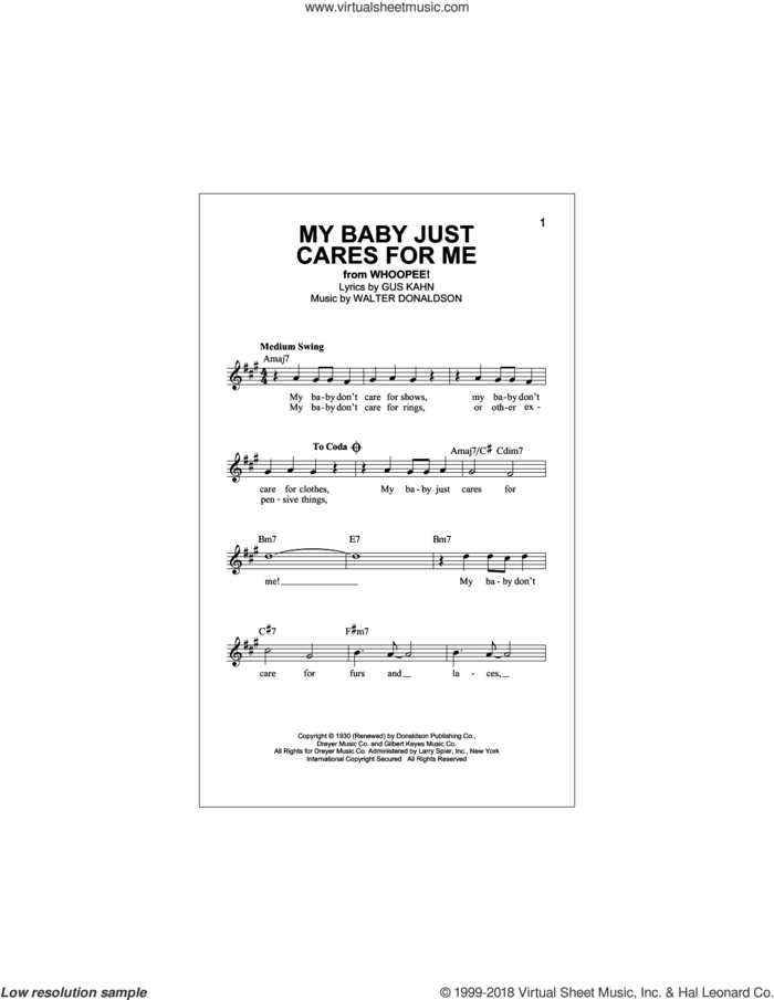 My Baby Just Cares For Me sheet music for voice and other instruments (fake book) by Gus Kahn, John Pizzarelli and Walter Donaldson, intermediate skill level