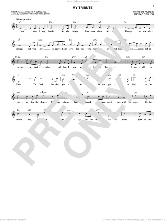 My Tribute sheet music for voice and other instruments (fake book) by Andraé Crouch, easy skill level
