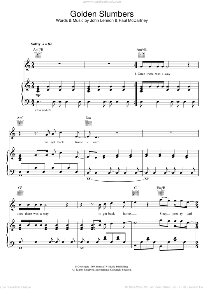 Golden Slumbers sheet music for voice, piano or guitar by Elbow, John Lennon and Paul McCartney, intermediate skill level