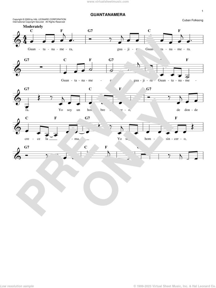 Guantanamera sheet music for voice and other instruments (fake book), intermediate skill level