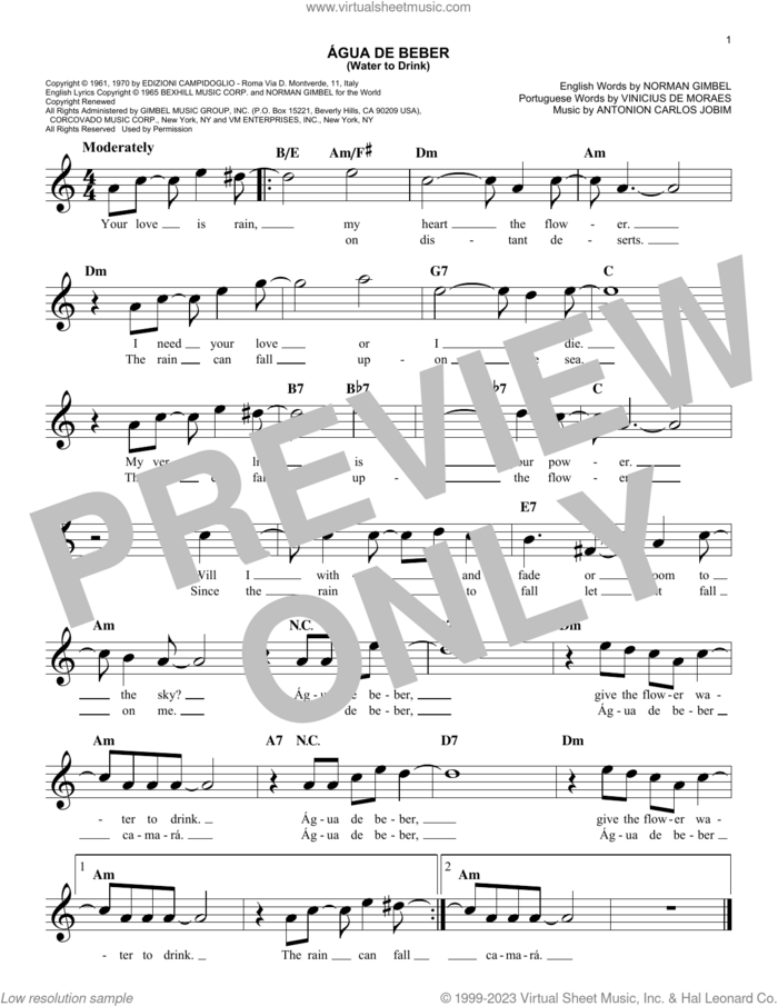 Agua De Beber (Water To Drink) sheet music for voice and other instruments (fake book) by Norman Gimbel, Antonio Carlos Jobim and Vinicius de Moraes, easy skill level