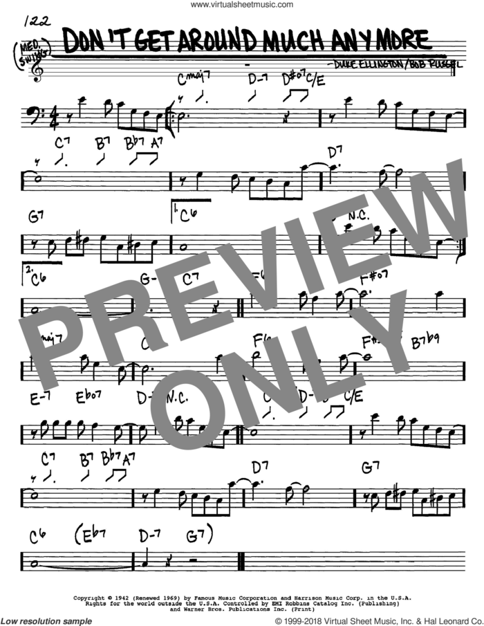 Don't Get Around Much Anymore sheet music for voice and other instruments (bass clef) by Duke Ellington and Bob Russell, intermediate skill level