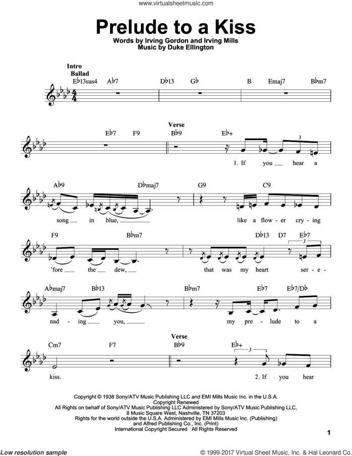 Prelude To A Kiss sheet music for voice solo by Duke Ellington, Irving Gordon and Irving Mills, intermediate skill level