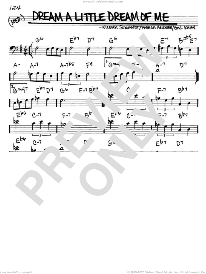 Dream A Little Dream Of Me sheet music for voice and other instruments (bass clef) by Louis Armstrong, The Mamas & The Papas, Fabian Andree, Gus Kahn and Wilbur Schwandt, intermediate skill level